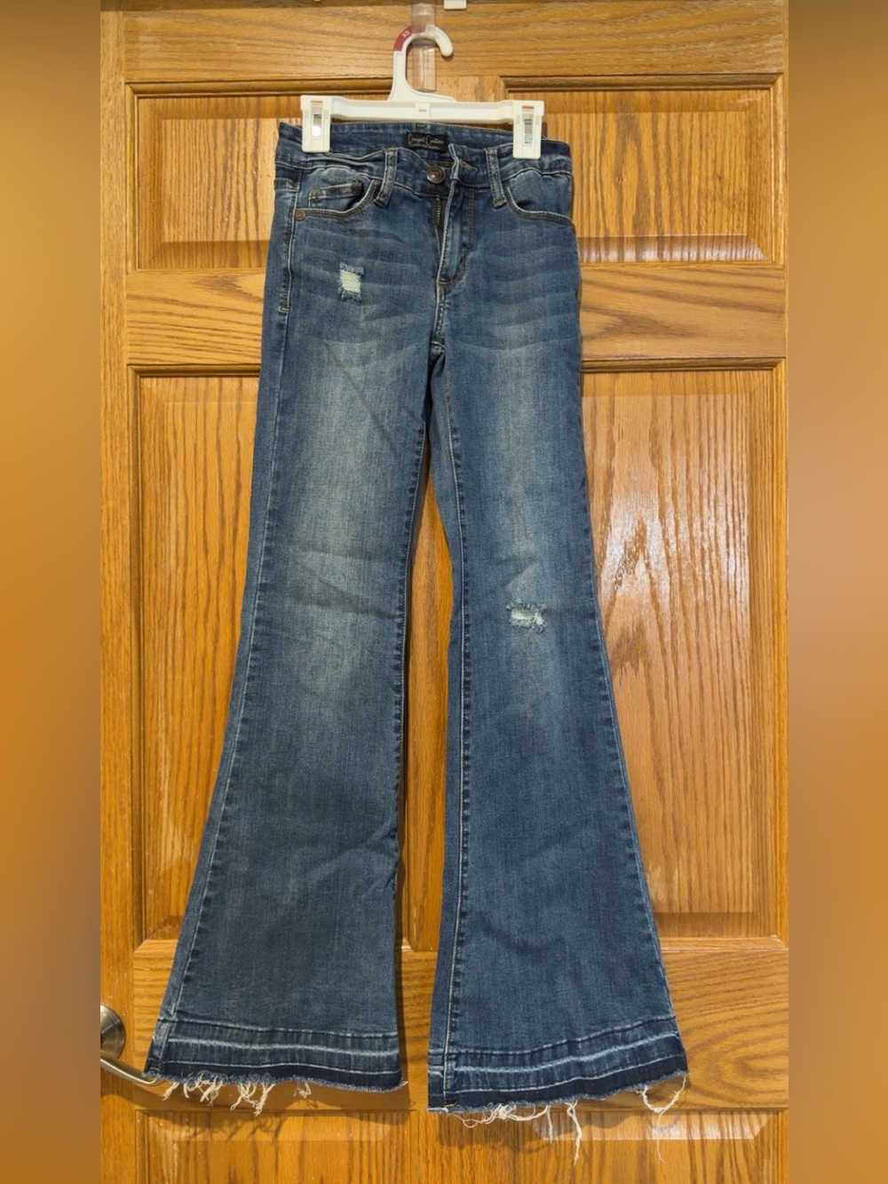 Women's Dark Blue Distressed Flare Jeans, Wide Leg